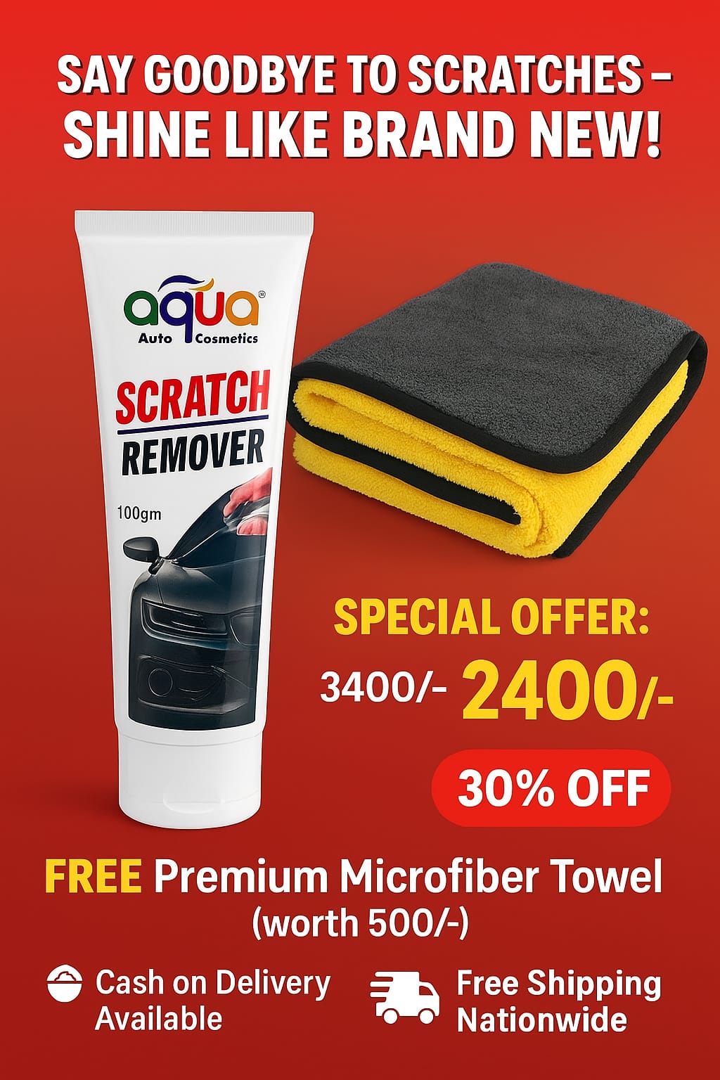 2 in 1 Aqua Liquid Car Scratch & Paint Repair Polish 100g With Free Microfiber Towel